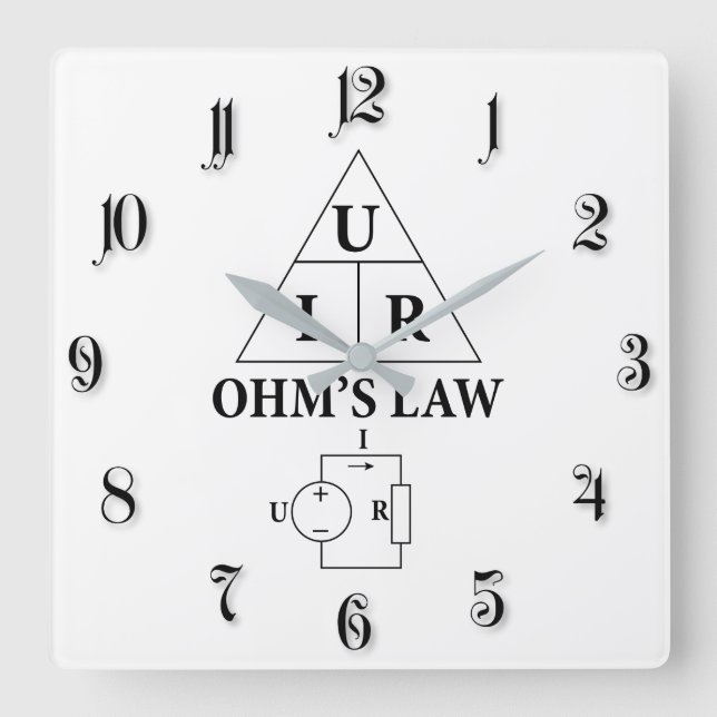 Ohm-Gesetz Quadratische Wanduhr (Vorderseite)