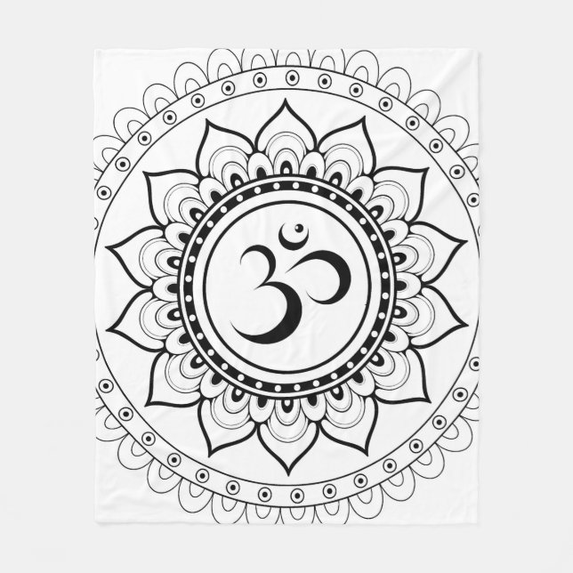 Ohm Mandala Om Mandala White & Black Fleecedecke (Vorderseite)
