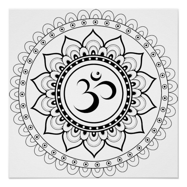 Ohm Mandala Om Mandala White & Black Poster (Vorderseite)