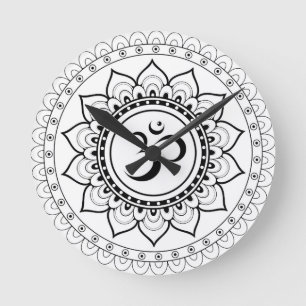 Ohm Mandala Om Mandala White & Black Runde Wanduhr