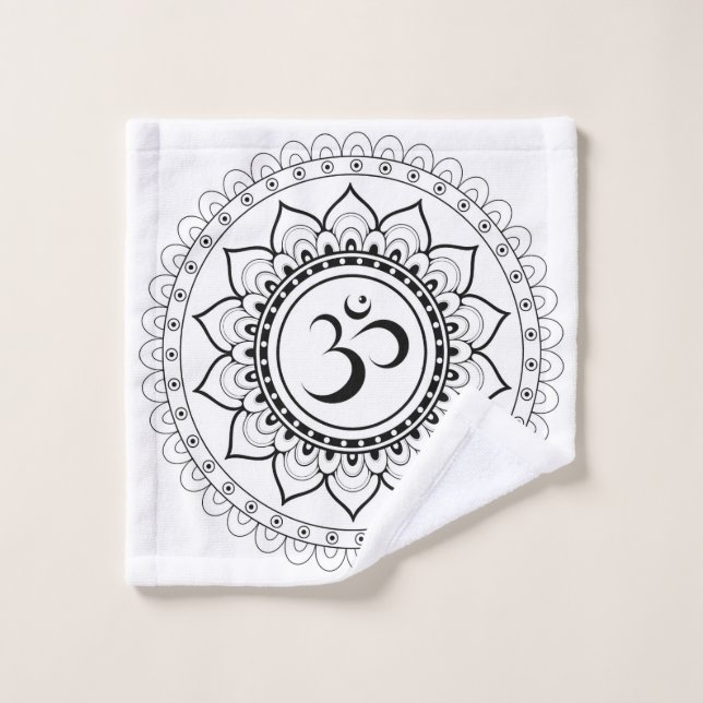 Ohm Mandala Om Mandala White & Black Waschlappen (Waschlappen)