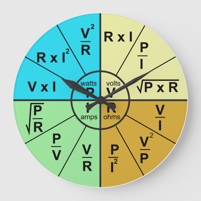 Ohm's Law Formula Wheel Große Wanduhr (Vorderseite)