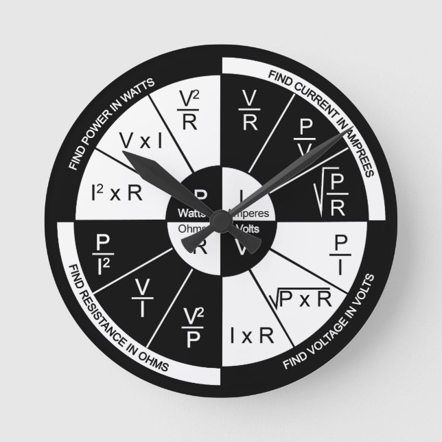 Ohm's Law Round Clock Black and White Dial Runde Wanduhr (Vorderseite)