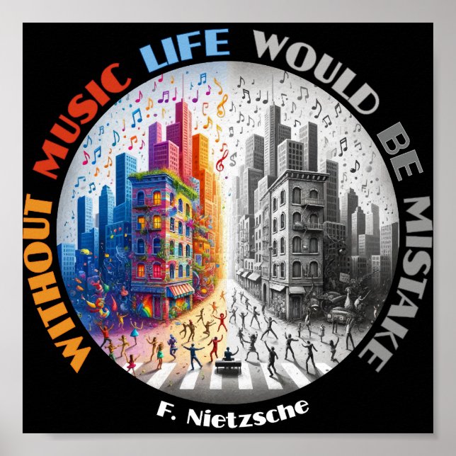Ohne Musik wäre das Leben ein Fehler - Nietzsche Poster (Vorne)