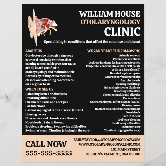 Ohrdesign, Otolaryngologin Otolaryngology Clinic Flyer (Vorne)