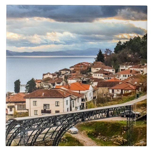 Ohrid, N. Mazedonien, Stadtbild, Fliese (Vorderseite)