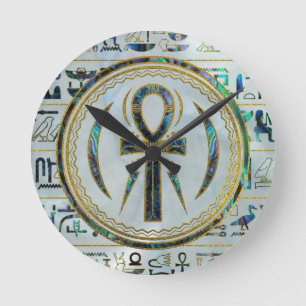 Ohrschnecken-Muschel-Ägypter Ankh Quersymbol Runde Wanduhr