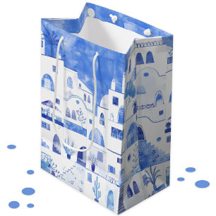 Oia Santorini Aquarellmalerei Mittlere Geschenktüte