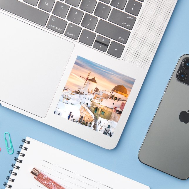 Oia Santorini Aufkleber (Laptop mit iPhone)