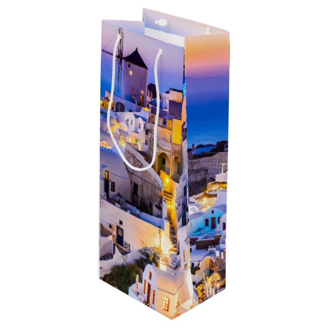 Oia Santorini Geschenktüte Für Weinflaschen (Vorderseite Schrägansicht)