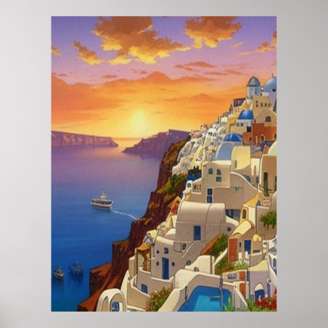 Oia, Santorini, Griechenland Art Poster (Vorne)