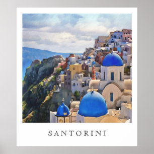 Oia, Santorini. Griechenland. Ölgemälde. Art Print Poster