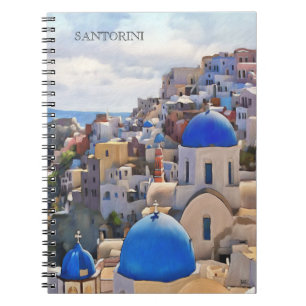Oia, Santorini. Griechenland.Ölgemälde. Geschenkpa Notizblock