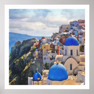 Oia, Santorini. Griechenland. Ölgemälde. Poster