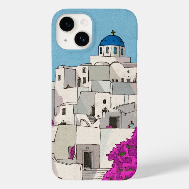 Oia Santorini Insel Griechenland Whimsical Illustr Case-Mate iPhone Hülle (Rückseite)