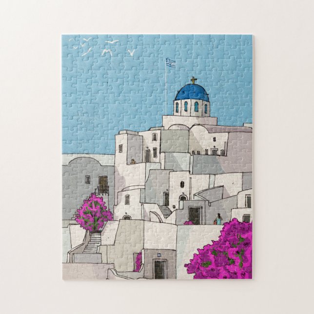 Oia Santorini Insel Griechenland Whimsical Illustr Puzzle (Vertikal)