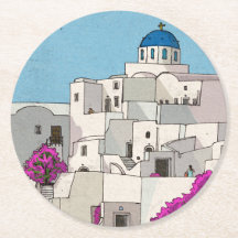 Oia Santorini Insel Griechenland Whimsical Illustr