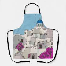 Oia Santorini Insel Griechenland Whimsical Illustr