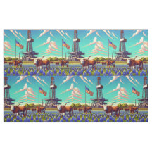 Oil Gas Rig Longhorn Steers Bluebonnets American