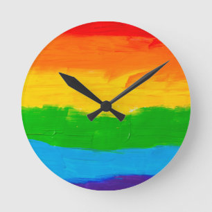 Oil paint Rainbow Colors Gay Lesbian LGBT Runde Wanduhr