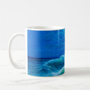 oil painting showing waves in ocean or sea on can kaffeetasse