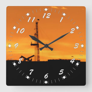 Oil Workover Rig White Numbers Quadratische Wanduhr