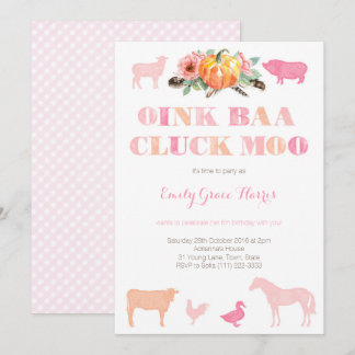Oink Baa Cluck Moo, Farm Birthday Party for Girl Einladung