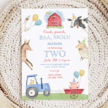 Oink, Baa, Moo Bauernhof-Tier 2. Geburtstagseinlad