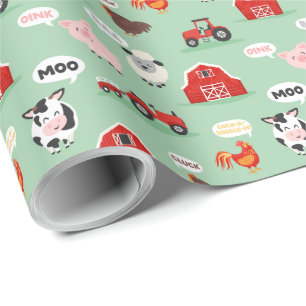 Oink Baa Moo Cock-a-doodle-do Farm Geburtstagspart Geschenkpapier