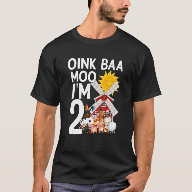 Oink Baa Moo Ich bin 2 gefeiert Geborene Kind Birt T-Shirt (Vorderseite)