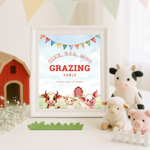 Oink Baa Moo Niedliche Landtiere - Tafelschild Poster