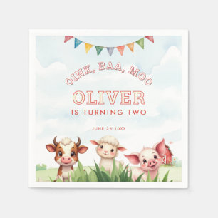 Oink Baa Moo Süße Bauernhoftiere 2. Geburtstag Serviette