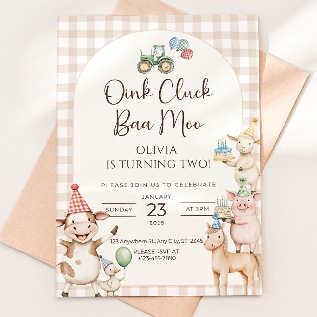 Oink Baa Moo Turning Two Birthday Invitation Edita Einladung (Von Creator hochgeladen)