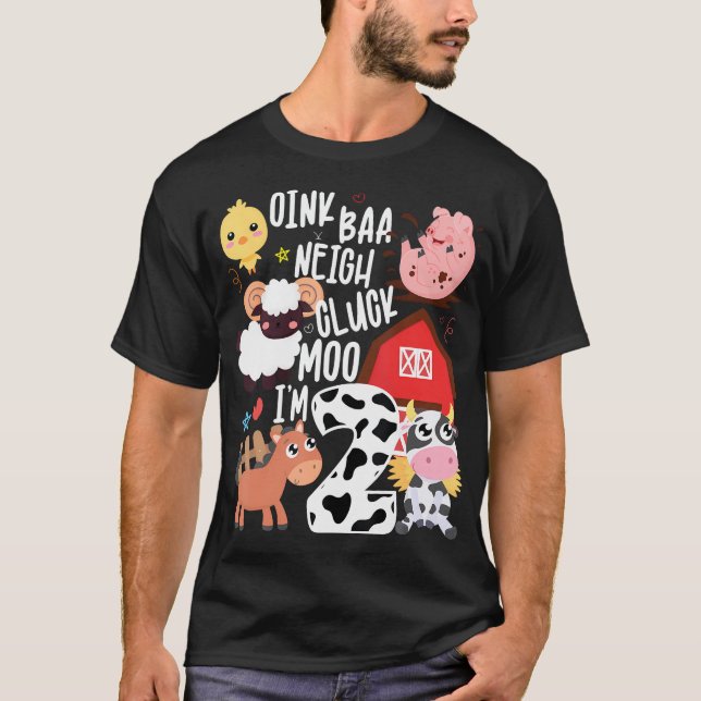 Oink Baa Neigh Cluck Moo Im Two Bauer Birthday Fa T-Shirt (Vorderseite)