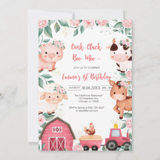 Oink Baa Quack Moo Farm Animals Birthday Einladung