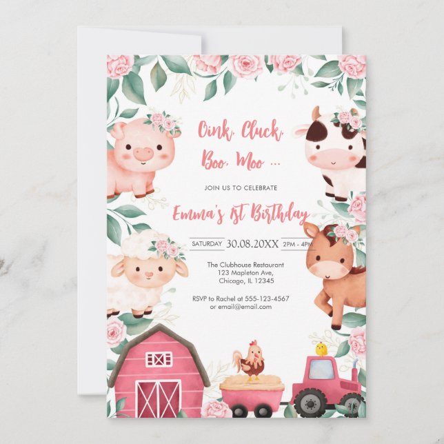 Oink Baa Quack Moo Farm Animals Birthday Einladung (Vorderseite)