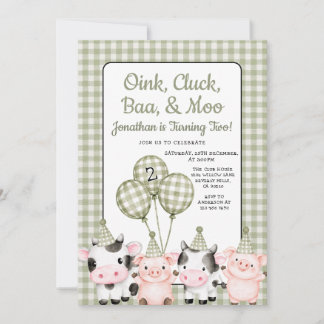 Oink, Cluck, Baa, & Moo Sage Green Farm Birthday Einladung