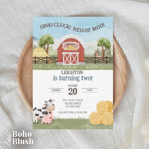 Oink Cluck Neigh Moo Farm Kindergeburtstag Einladu Einladung