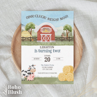 Oink Cluck Neigh Moo Farm Kindergeburtstag Einladu Einladung
