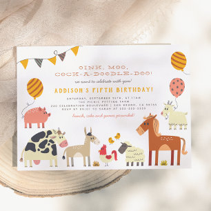 Oink Moo Cock-a-doodle-doo Landtiere Geburtstag Einladung