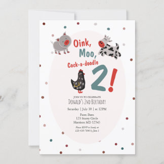Oink Moo Farm Zweiter Geburtstag Einladung