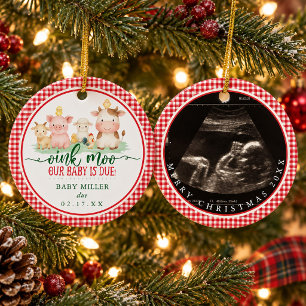 Oink Moo Unser Baby ist fällig Farm Tier Weihnacht Keramik Ornament