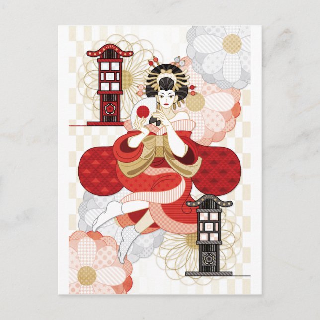Oiran und Andon Postkarte (Vorderseite)