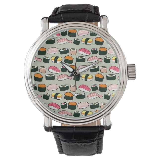 Oishii Sushi Fun Illustrations Pattern (grau) Armbanduhr (Vorderseite)