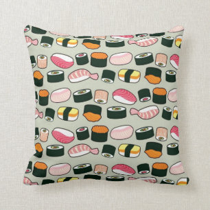Oishii Sushi Fun Illustrations Pattern (grau) Kissen