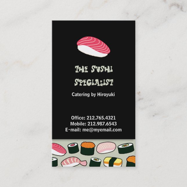 Oishii Sushi Fun Illustrations Pattern (grau) Visitenkarte (Vorderseite)
