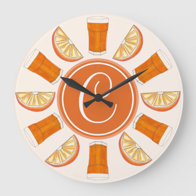 OJ Orange Juice Fruit Kitchen Breakfast Nook Große Wanduhr (Vorderseite)