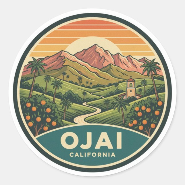 Ojai Kalifornien Runder Aufkleber (Vorderseite)
