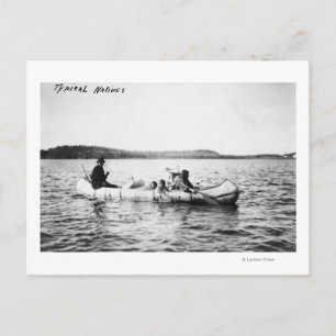 Ojibwa-Amerikanische Ureinwohner überqueren See in Postkarte