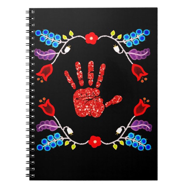 Ojibwe Floral Motif MMIW Black Notizblock (Vorderseite)